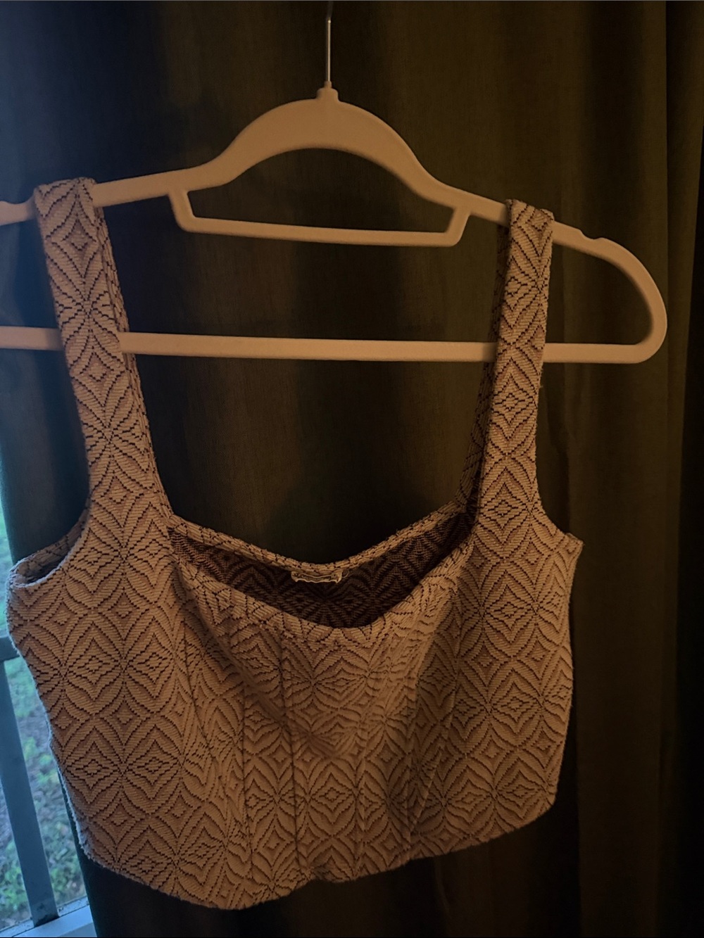 Free People Beige Patterned Square-Neck Cropped Corset